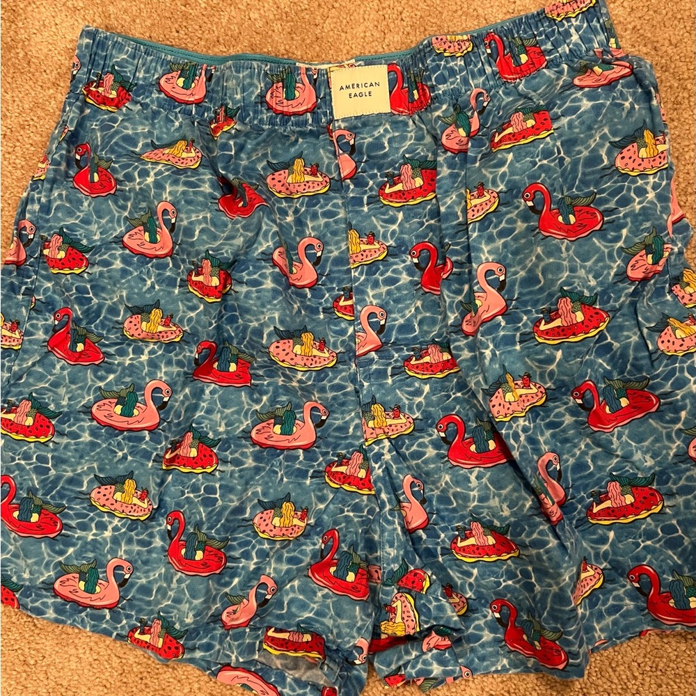 American Eagle Outfitters Women's Blue Flamingo Print Shorts